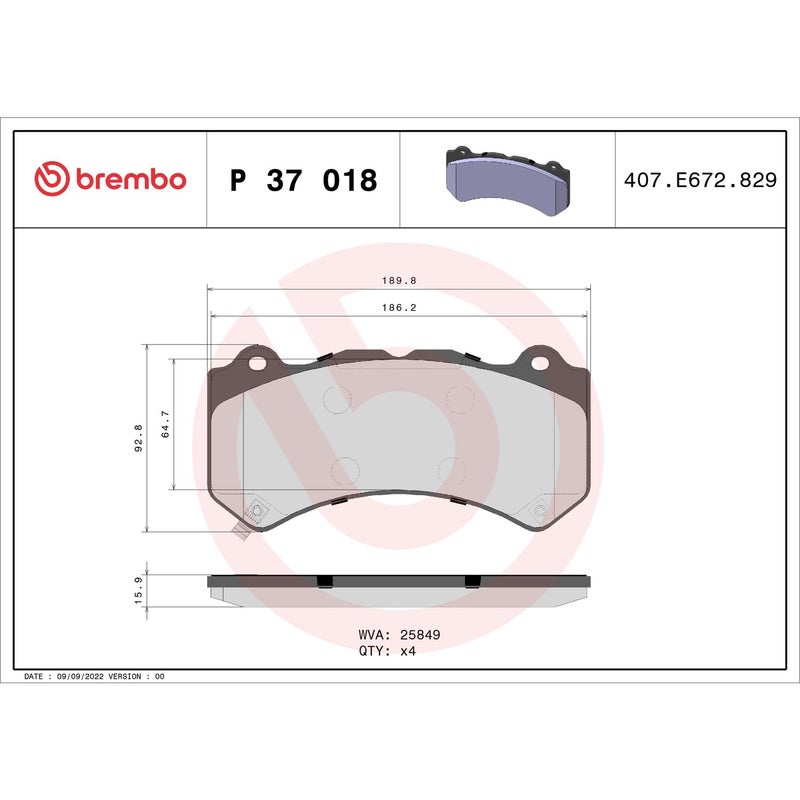 Brembo P37018 Low-Met Alloy Steel Front Disc Brake Pad Set CADILLAC/CHEVROLET/DODGE/JEEP/NISSAN OE# 00K68144427AB - Image 3